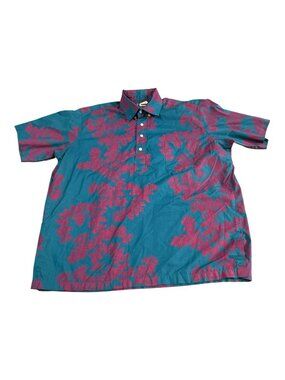 Vintage Hawaiian Heritage Allan James Pull Over Shirt Large Blue Purple Aloha